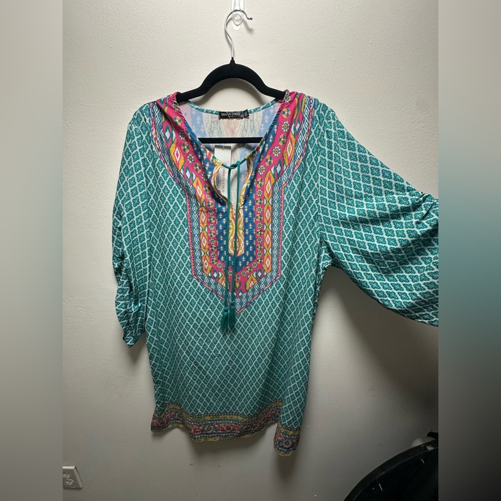 Vibrant Teal Patterned Women's Dress